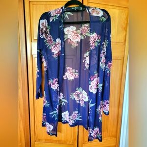 Navy floral mesh sweater, Alice Blue, Size Medium